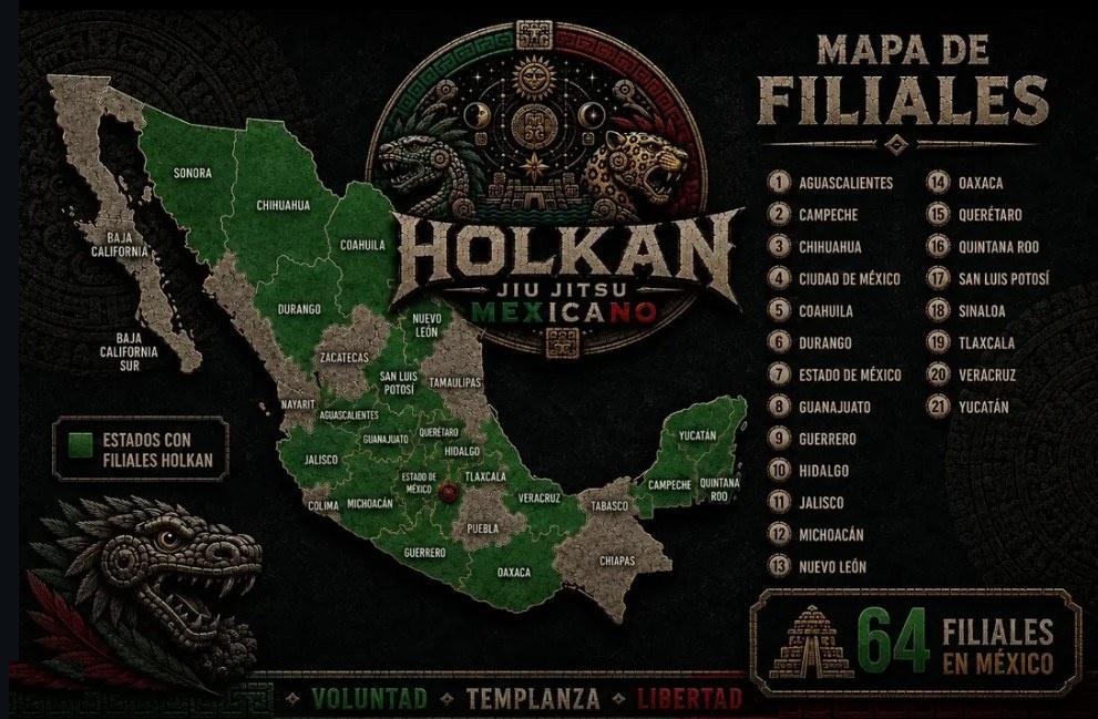 Mapa oficial de las 64 filiales de Holkan en 21 estados de México