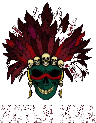 Logo de MCTLN MMA (Mictlán): cráneo mexica con penacho